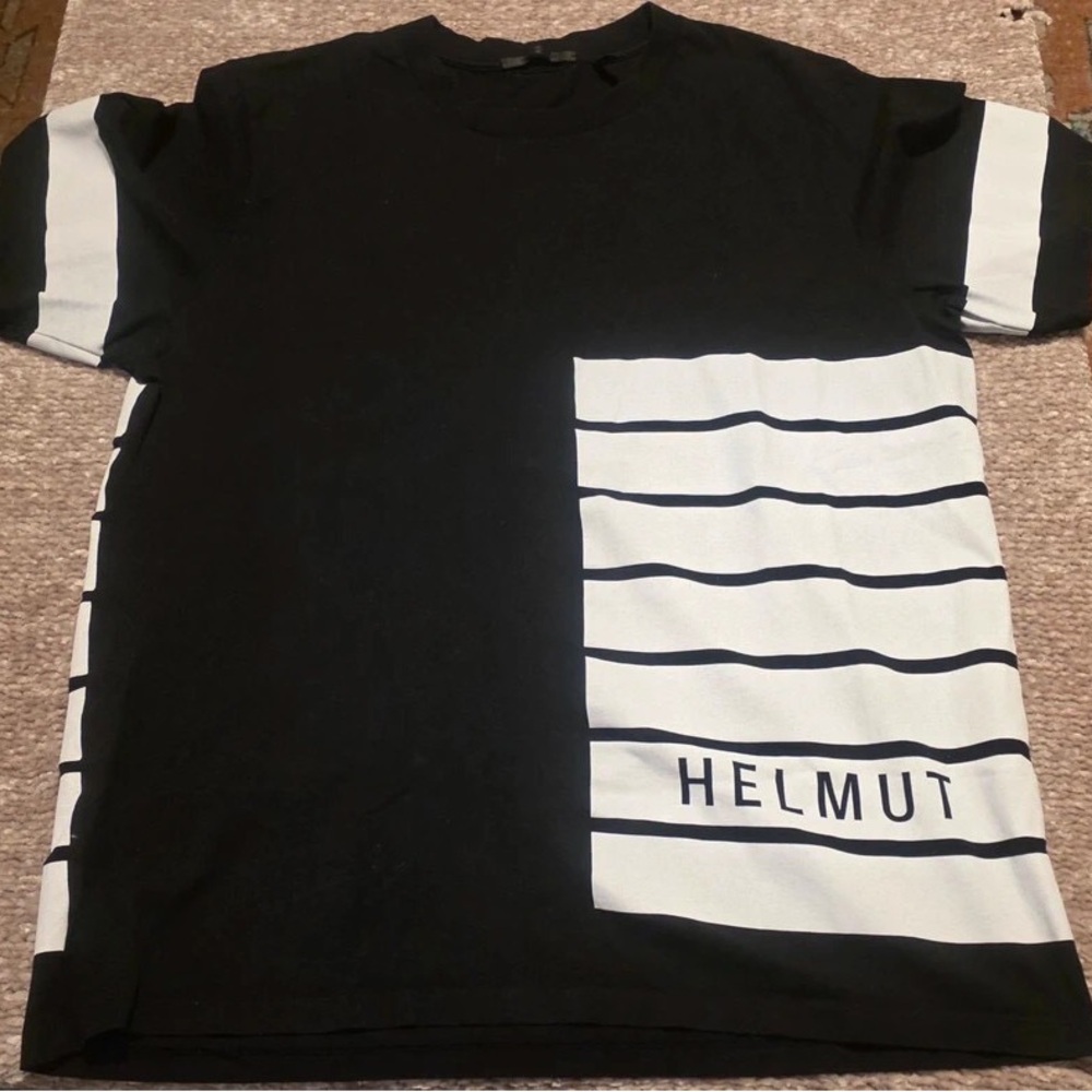Helmut Lang Black and White Panel Stripe Tee